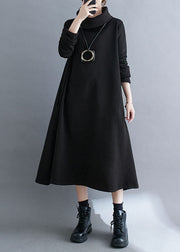 Loose Black Turtleneck Fleece Dress Long Dresses Long Sleeve