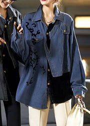 Loose Blue Asymmetrical Button Patchwork Denim Shirt Spring