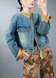 Loose Blue Button Pockets Patchwork Denim Coats Spring