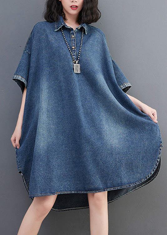 Loose Blue-love Button Side Open Maxi Denim Dress Summer