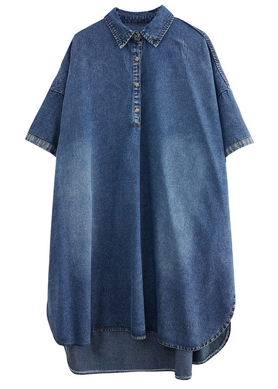 Loose Blue-love Button Side Open Maxi Denim Dress Summer