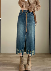 Loose Blue Hole Pockets High Waist Denim Skirt Spring