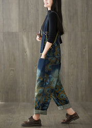 Loose Blue Patchwork Print Denim Wide Leg Jumpsuit Spring