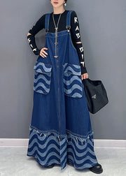 Loose Blue Pockets Patchwork Denim Spaghetti Strap Dress Dresses Fall