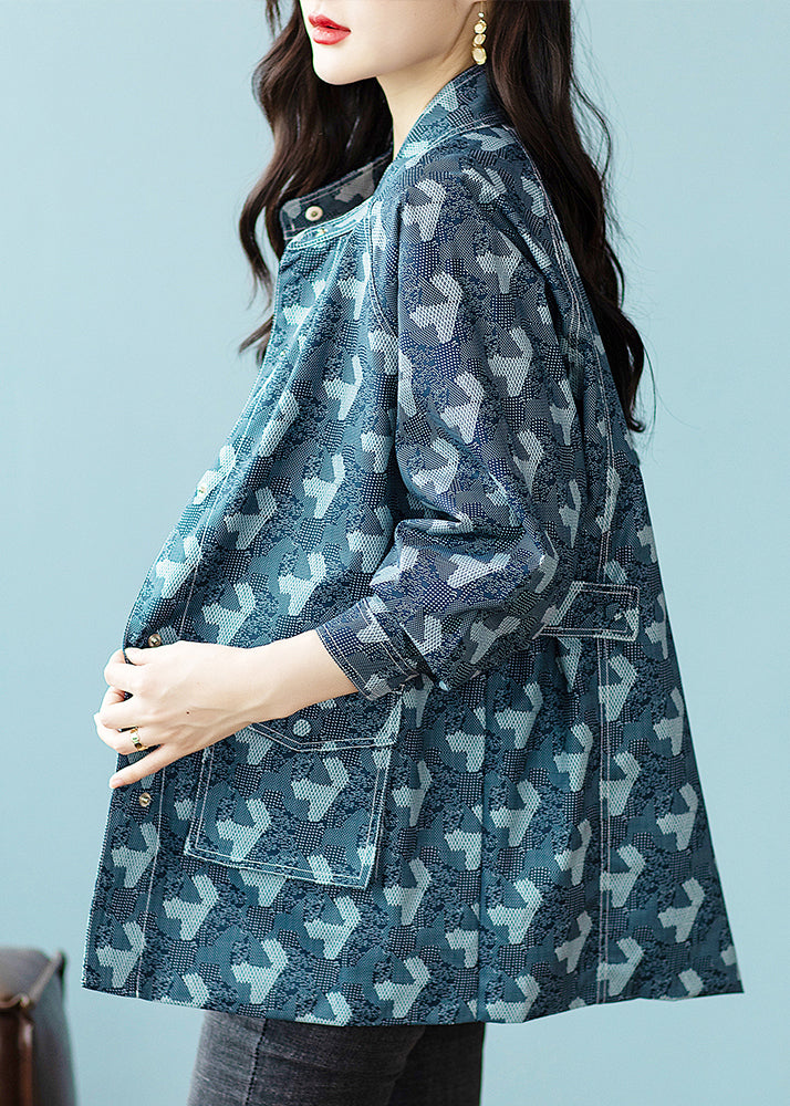 Loose Blue Print Button Patchwork Denim Coats Fall