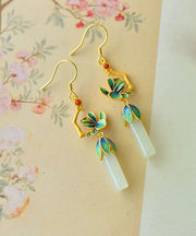 Loose Blue Sterling Silver Inlaid Jade Gem Stone Enamel Orchid Drop Earrings