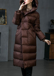 Loose Brown Hooded Pockets Duck Down Down Coat Winter