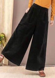 Loose Coffee Pockets Elastic Waist Corduroy Wide Leg Pants Spring