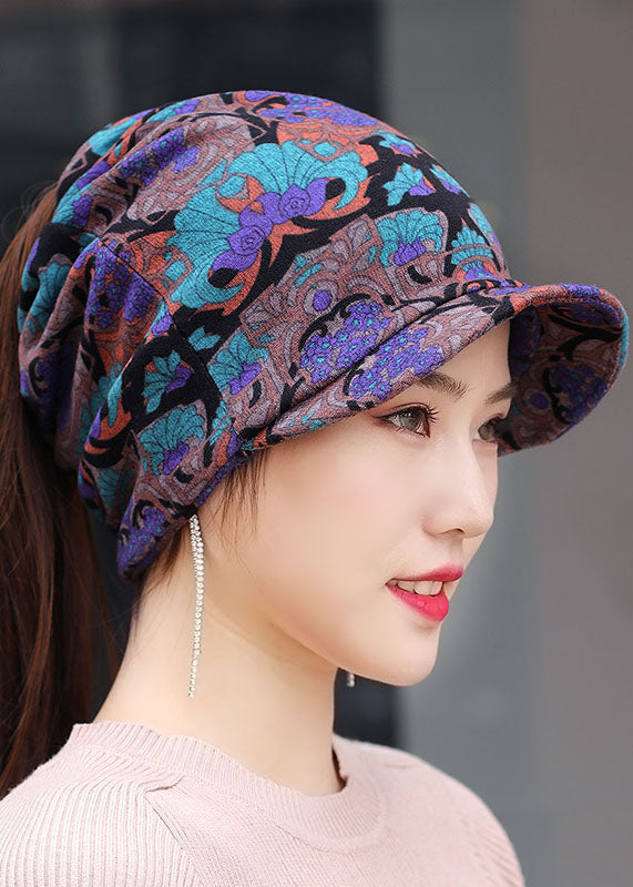 Loose Coffee Print Knitted Cotton Thread Bonnie Hat