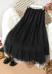 Loose Coffee Ruffled Elastic Waist Patchwork Tulle Skirts Spring