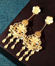 Loose Colorblock Ancient Gold Jade Pearl Enamel Tassel Drop Earrings