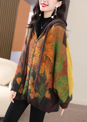 Loose Colorblock Hooded Zippered Mink Velvet Coat Long Sleeve