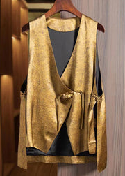 Loose Yellow flower Asymmetrical Button Silk Waistcoat Sleeveless