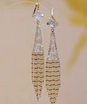 Loose Gold Copper Overgild Zircon Tassel Drop Earrings