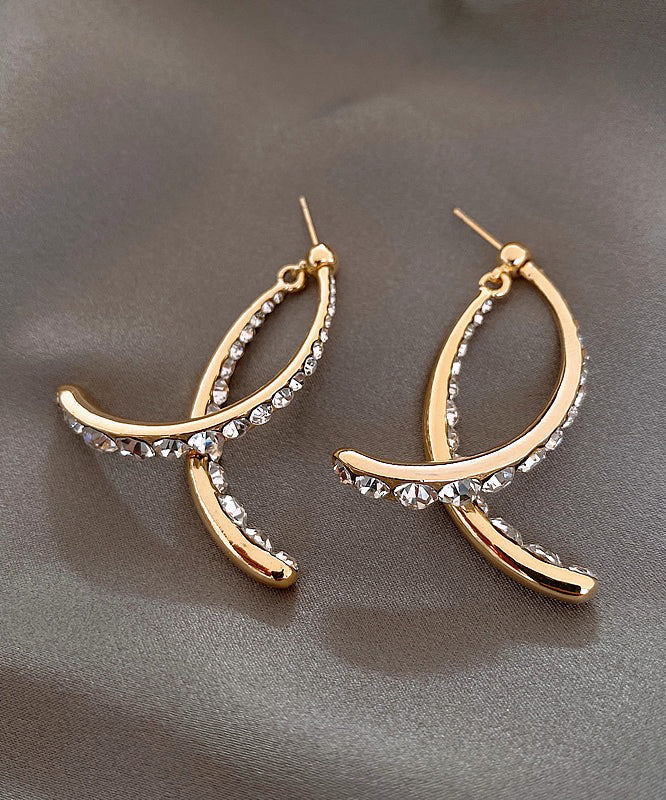 Loose Gold Sterling Silver Overgild Zircon Cross Connection Fish Tail Hoop Earrings