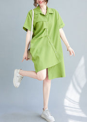 Loose Green Asymmetrical Design Cotton Maxi Dresses Summer