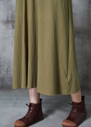 Loose Green Cinched Patchwork Linen Dress Summer