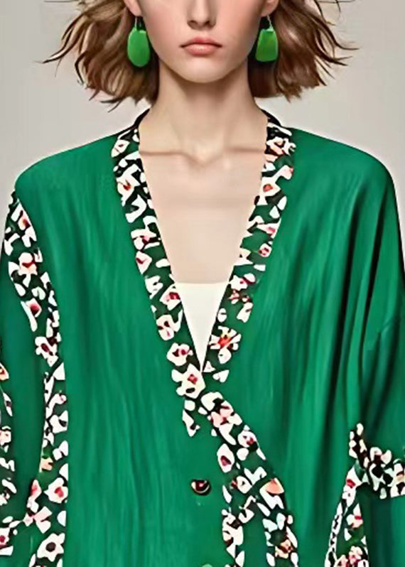 Loose Green Print Button Coat Long Sleeve