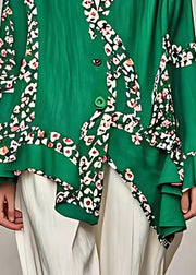 Loose Green Print Button Coat Long Sleeve