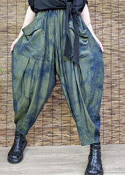 Loose Green Print Crop Harem Pants Summer