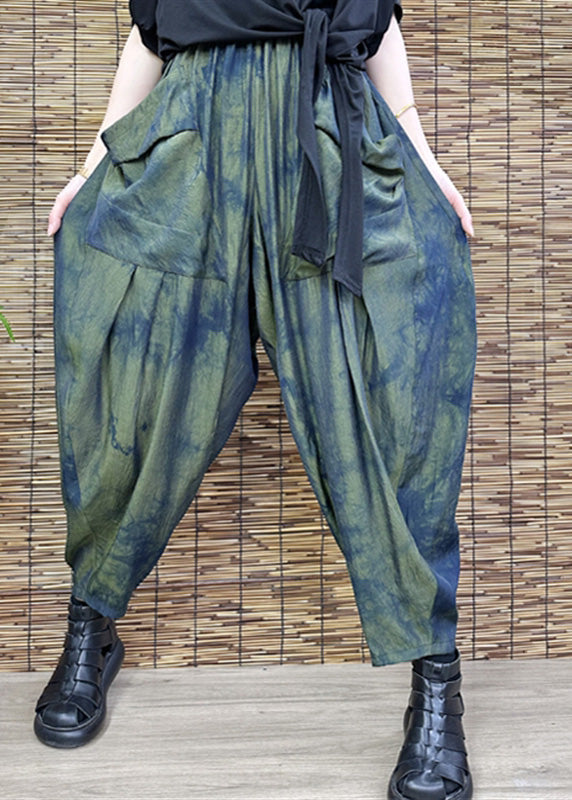 Loose Green Print Crop Harem Pants Summer