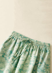 Loose Green Print Elastic Waist Cotton Skirt Summer