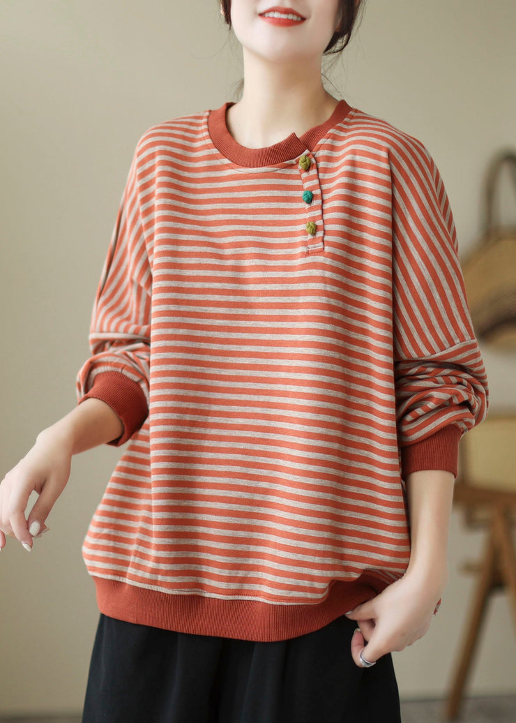 Loose Green Striped Patchwork O-Neck Sweatshirt Long Sleeve