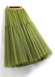 Loose Green Wrinkled Elastic Waist Tulle Skirts Summer