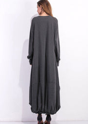 Loose Grey O Neck Asymmetrical Design Cotton Maxi Dress Spring