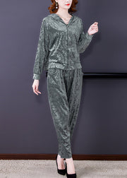 Loose Grey Print Silk Velour Coats And Harem Pants Two Pieces Set Fall