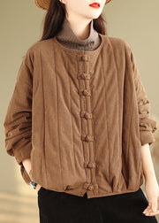 Loose Khaki Chinese Button Corduroy Fine Cotton Filled Jacket Winter