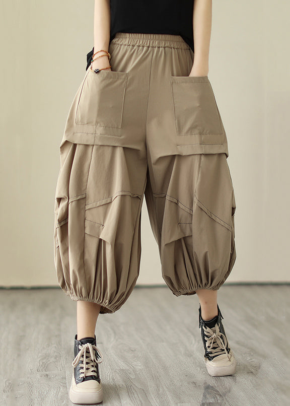 Loose Khaki Pockets Elastic Waist Cotton Lantern Pants Summer