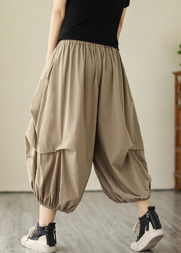 Loose Khaki Pockets Elastic Waist Cotton Lantern Pants Summer