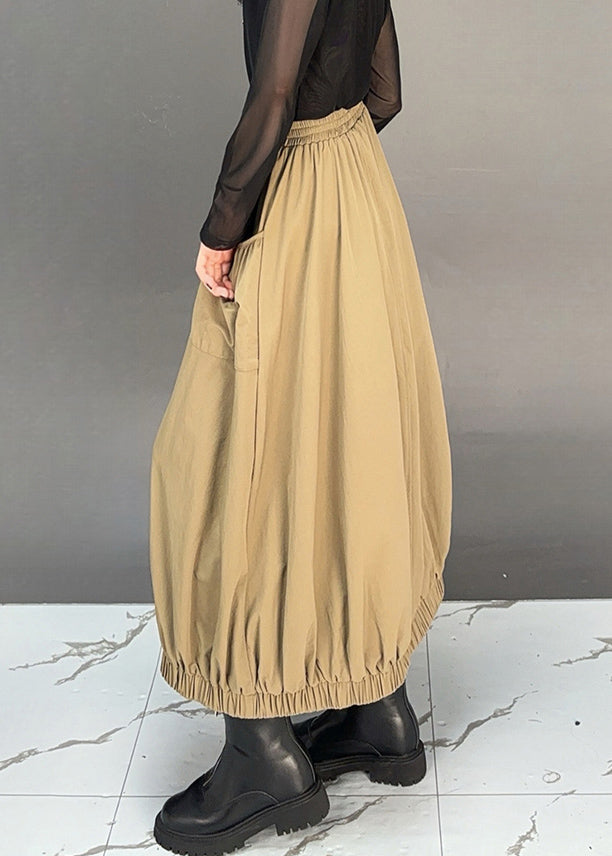 Loose Khaki Pockets Elastic Waist Cotton Skirts Fall