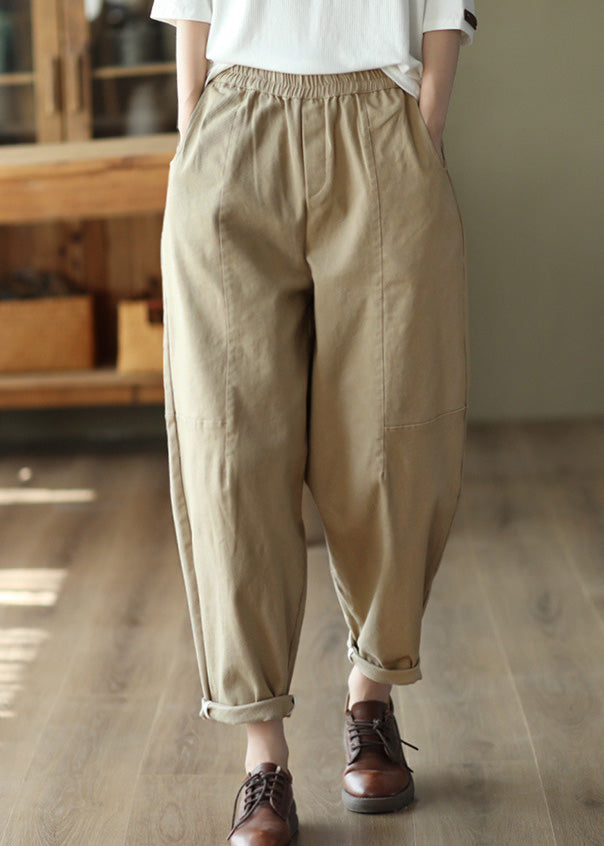 Loose Khaki Pockets High Waist Cotton Crop Pants Pants Spring