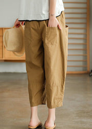 Loose Khaki Pockets Patchwork Cotton Crop Pants Summer