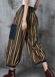 Loose Khaki Striped Patchwork Pockets Denim Pants Spring