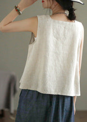 Loose Linen Colour Square Collar Solid Linen Tops Summer