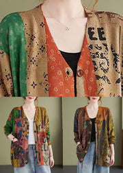 Loose Mitch Button Print Patchwork Cotton Knit Coat Fall