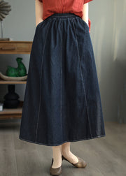 Loose Navy Pockets Elastic Waist Patchwork Skirt Fall