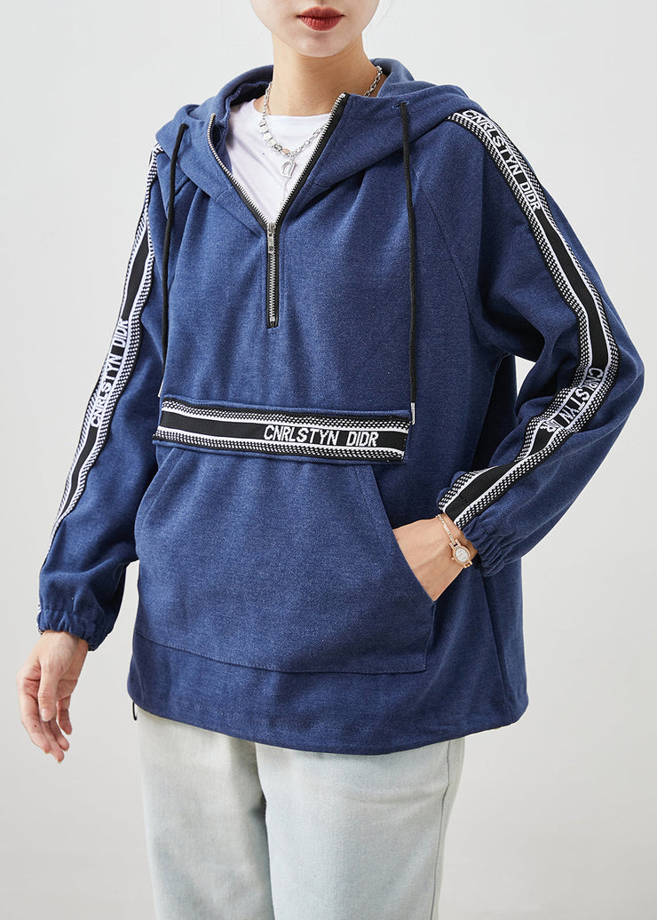 Loose Navy Zip Up Hooded Cotton Sweatshirts Tracksuits Fall