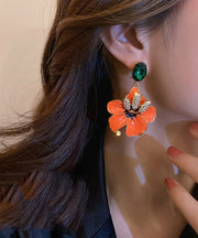 Loose Orange Copper Zircon Flower Stud Earrings