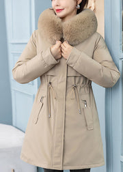 Loose Orange Fur Collar Pockets Drawstring Warm Fleece Coats Winter