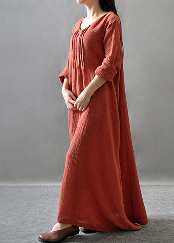 Loose Orange O-Neck Long Dress Spring