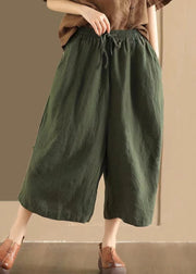 Loose Orange Pockets Elastic Waist Linen Wide Leg Pants Summer