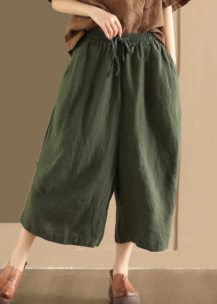 Loose Orange Pockets Elastic Waist Linen Wide Leg Pants Summer