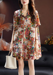 Loose Peter Pan Collar Print Pockets Cotton Two Pieces Set Summer