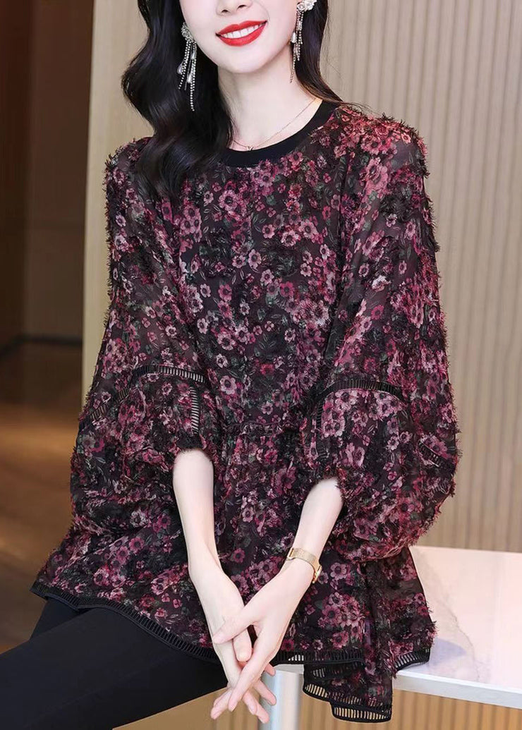 Loose Photo Color O Neck Print Chiffon Shirt Spring