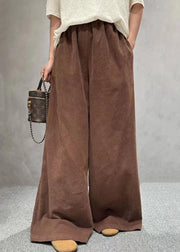 Loose Pink Pockets Elastic Waist Corduroy Wide Leg Pants Spring