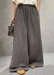 Loose Pink Pockets Elastic Waist Corduroy Wide Leg Pants Spring